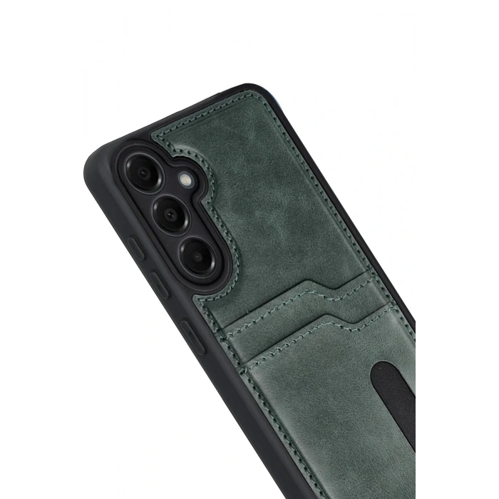 CPT05 Samsung Galaxy A17 5G Sara Kartvizitli Deri Kılıf - Yeşil
