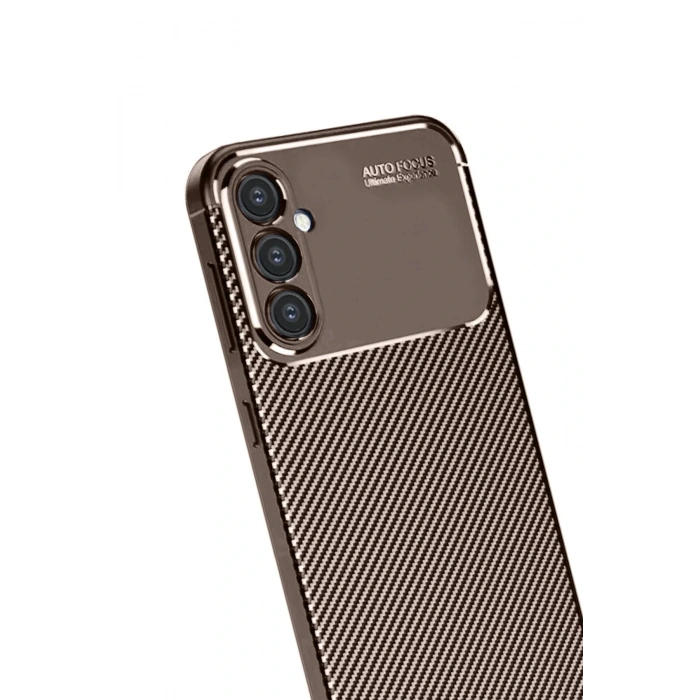 CPT05 Samsung Galaxy S24 FE Kılıf Auto Focus Karbon Kapak - Kahverengi