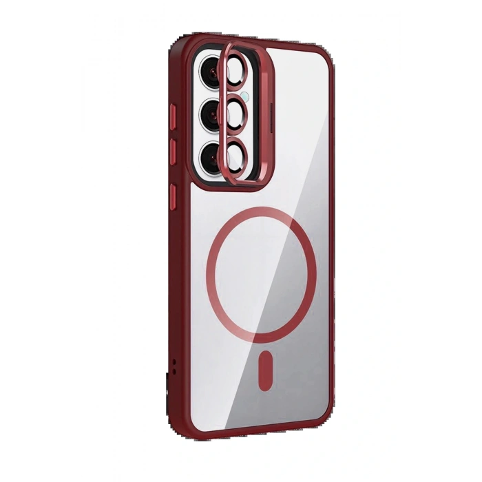 CPT05 Samsung Galaxy S24 FE Remim Lensli Magsafe Standlı Kapak - Bordo