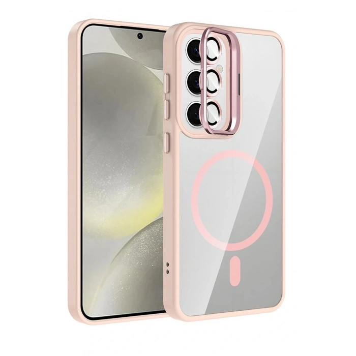 CPT05 Samsung Galaxy S24 FE Remim Lensli Magsafe Standlı Kapak - Pembe