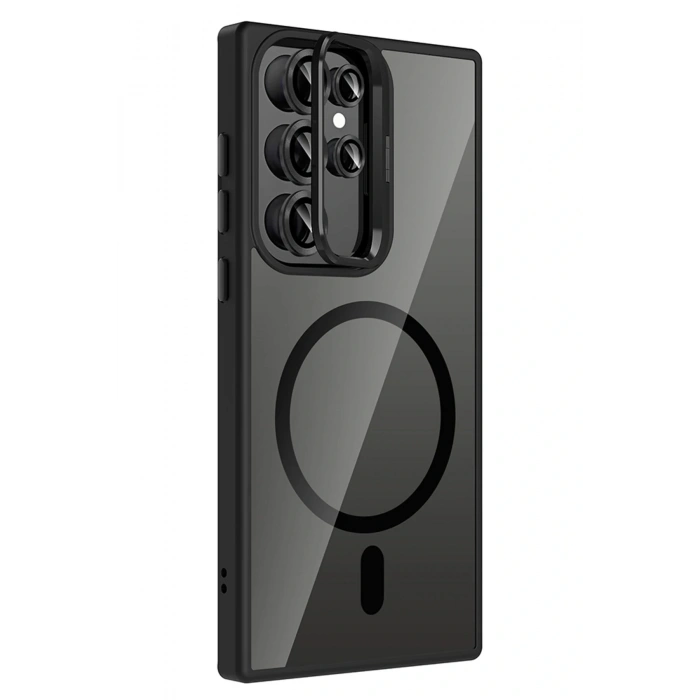 CPT05 Samsung Galaxy S24 Ultra Remim Lensli Magsafe Standlı Kapak - Siyah