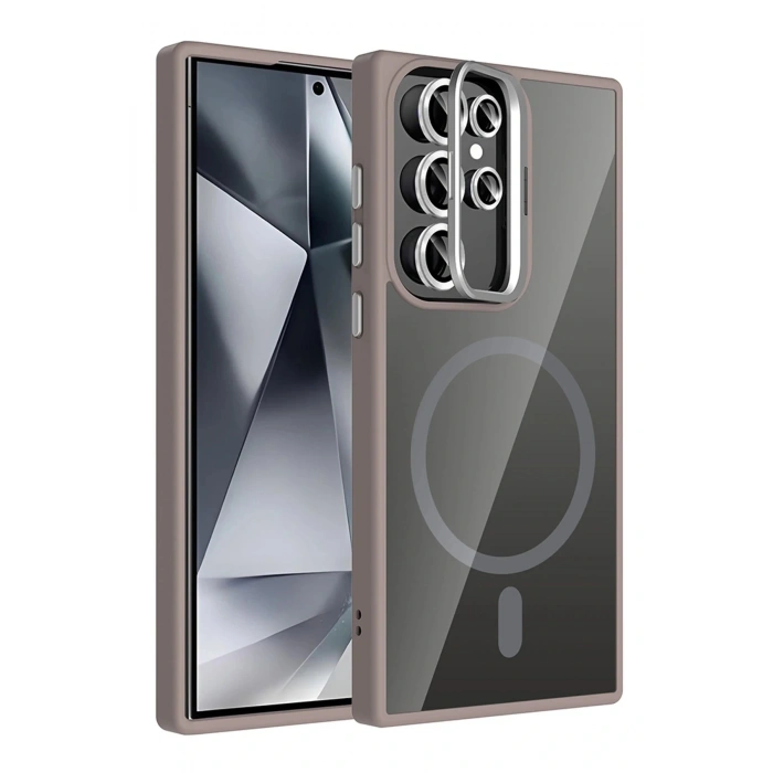 CPT05 Samsung Galaxy S24 Ultra Remim Lensli Magsafe Standlı Kapak - Titan Gri