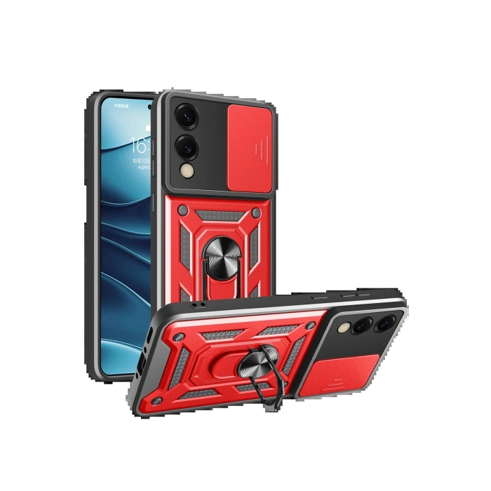 CPT05 Samsung Galaxy S25 Edge Pars Lens Yüzüklü Silikon - Kırmızı