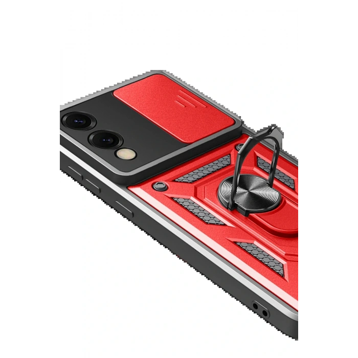 CPT05 Samsung Galaxy S25 Edge Pars Lens Yüzüklü Silikon - Kırmızı