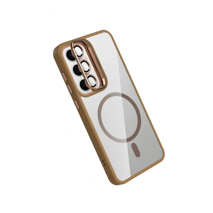 CPT05 Samsung Galaxy S25 FE Remim Lensli Magsafe Standlı Kapak - Kahverengi