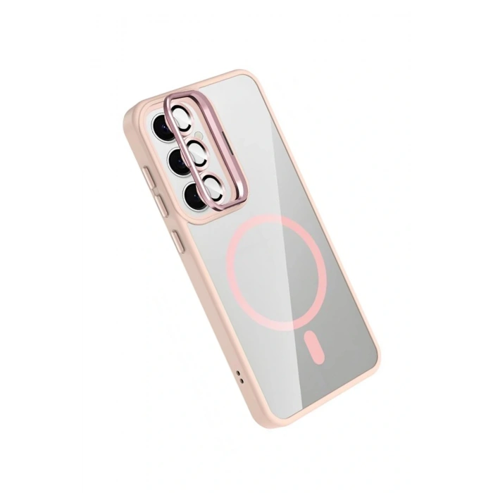 CPT05 Samsung Galaxy S25 FE Remim Lensli Magsafe Standlı Kapak - Pembe