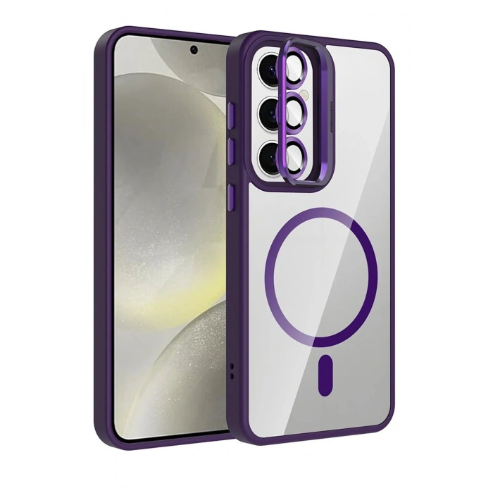 CPT05 Samsung Galaxy S25 Remim Lensli Magsafe Standlı Kapak - Derin Mor