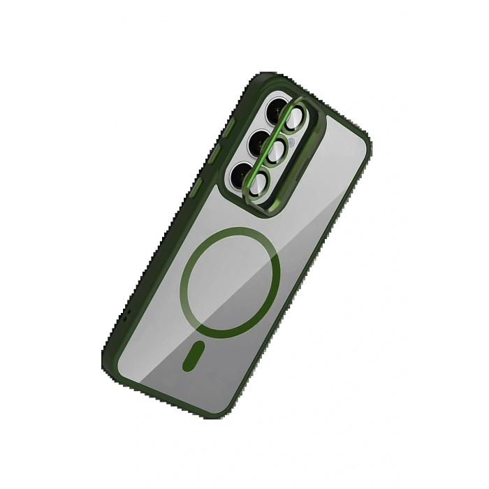 CPT05 Samsung Galaxy S25 Remim Lensli Magsafe Standlı Kapak - Koyu Yeşil