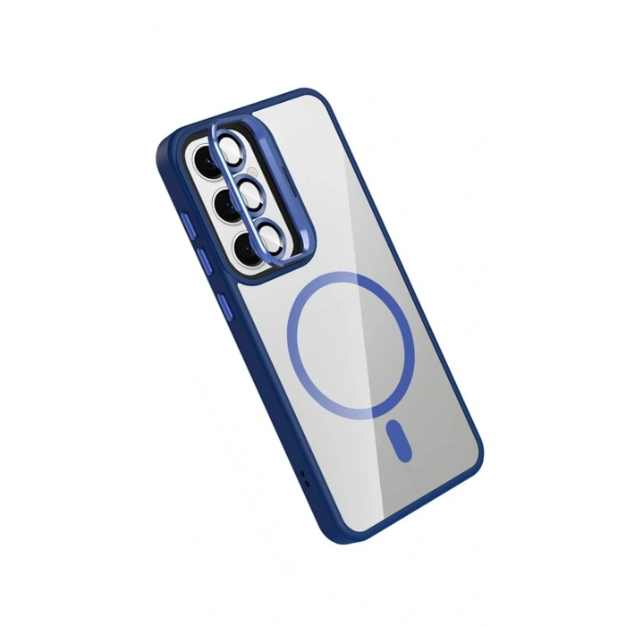 CPT05 Samsung Galaxy S25 Remim Lensli Magsafe Standlı Kapak - Lacivert