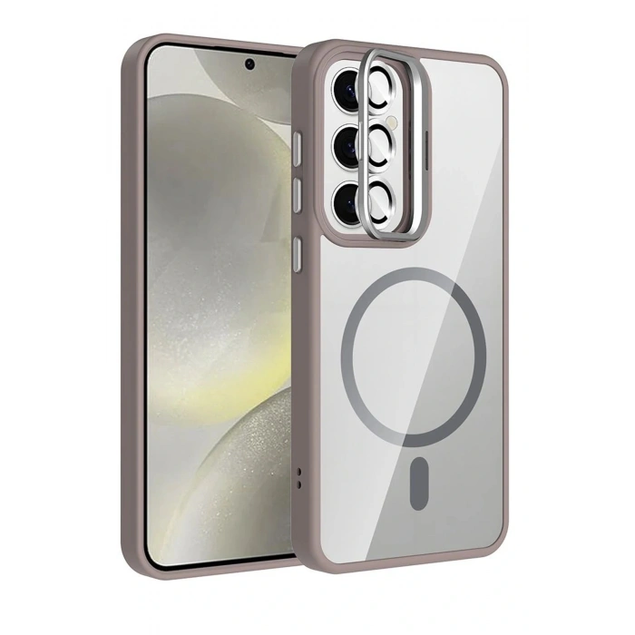 CPT05 Samsung Galaxy S25 Remim Lensli Magsafe Standlı Kapak - Titan Gri