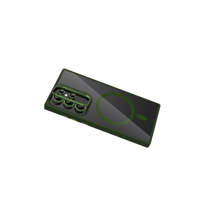 CPT05 Samsung Galaxy S25 Ultra Remim Lensli Magsafe Standlı Kapak - Koyu Yeşil
