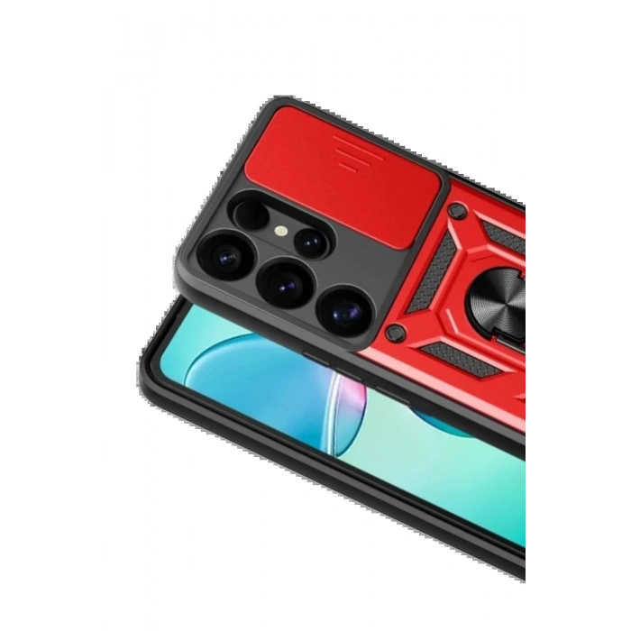 CPT05 Samsung Galaxy S26 Ultra Pars Lens Yüzüklü Silikon - Kırmızı