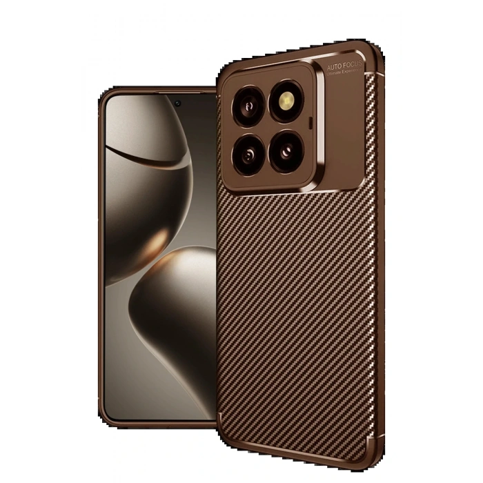 CPT05 Xiaomi Mi 14T Pro Kılıf Auto Focus Karbon Kapak - Kahverengi