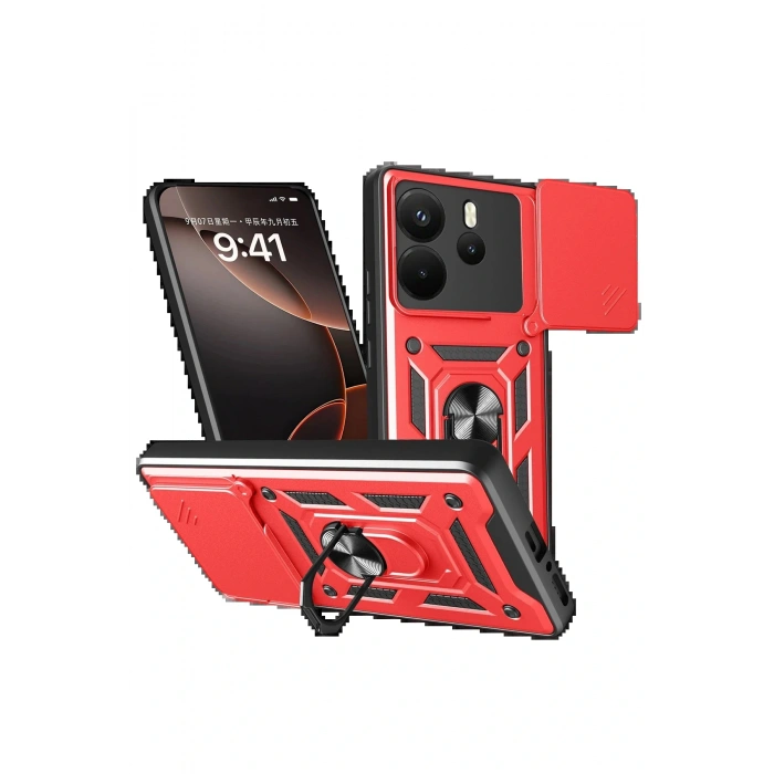 CPT05 Xiaomi Redmi Note 14 4G Pars Lens Yüzüklü Silikon - Kırmızı