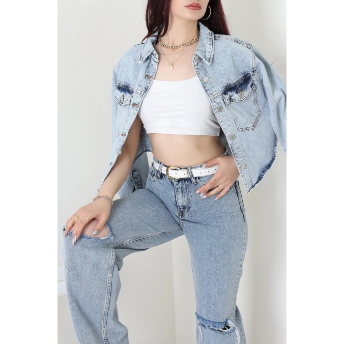 Crop Kot Ceket Mavi - 2721.1367.