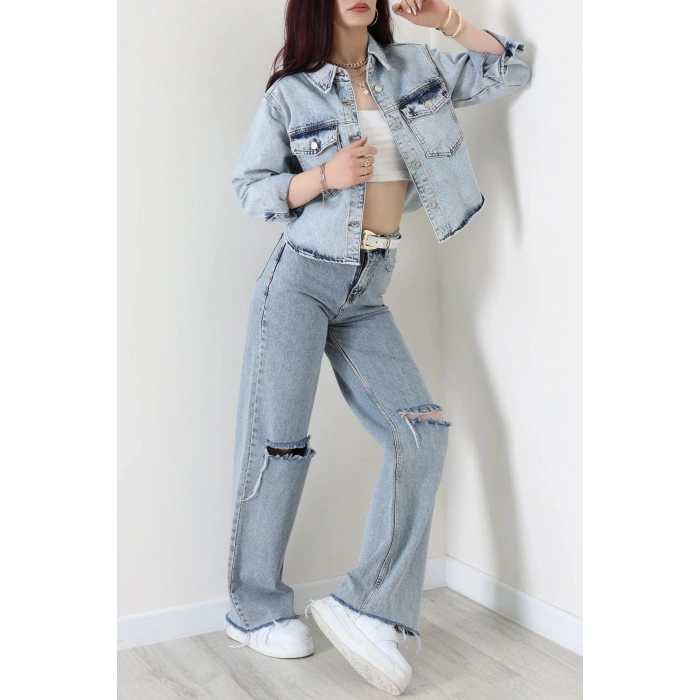 Crop Kot Ceket Mavi - 2721.1367.