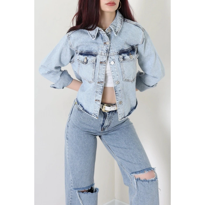 Crop Kot Ceket Mavi - 2721.1367.