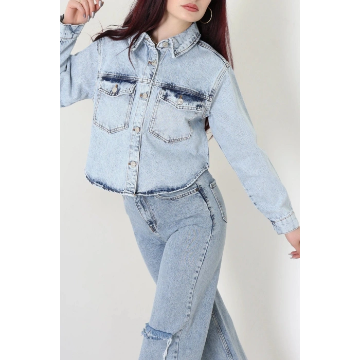 Crop Kot Ceket Mavi - 2721.1367.