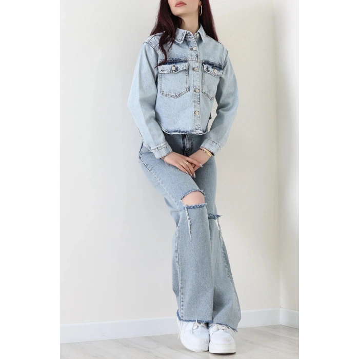Crop Kot Ceket Mavi - 2721.1367.