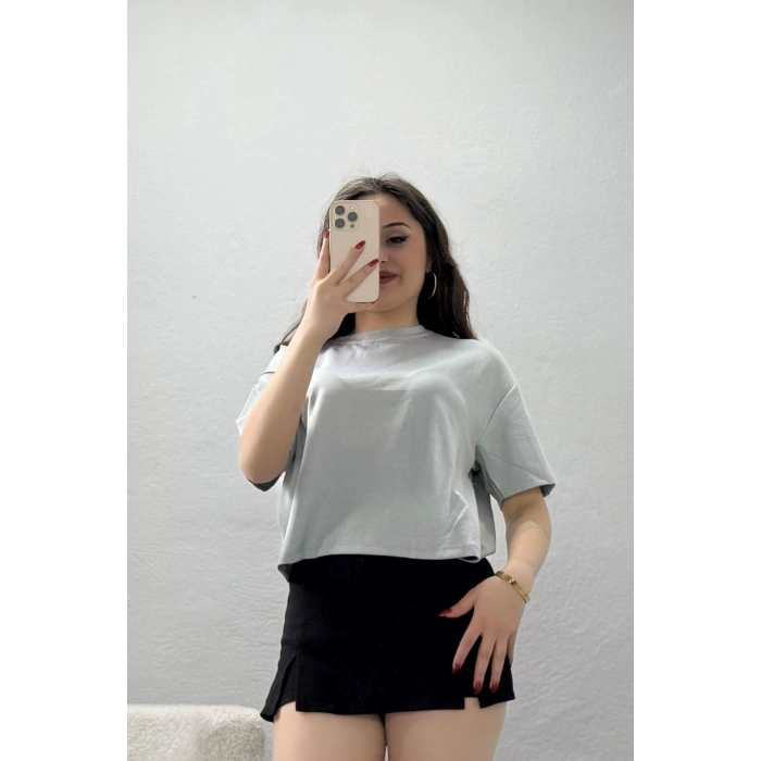 Crop Modal Tişört Gri - 55185.1872.