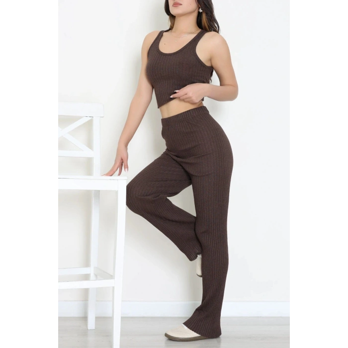 Crop Pantolon İkili Kaşkorse Takım Kahve - 71040.1748.