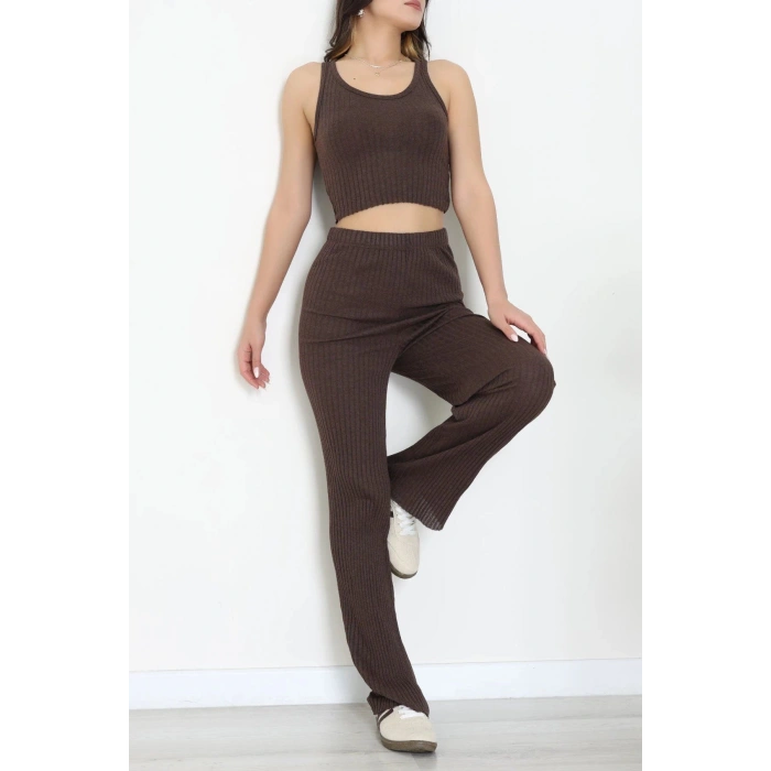 Crop Pantolon İkili Kaşkorse Takım Kahve - 71040.1748.