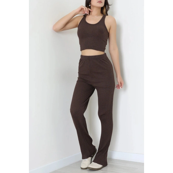 Crop Pantolon İkili Kaşkorse Takım Kahve - 71040.1748.