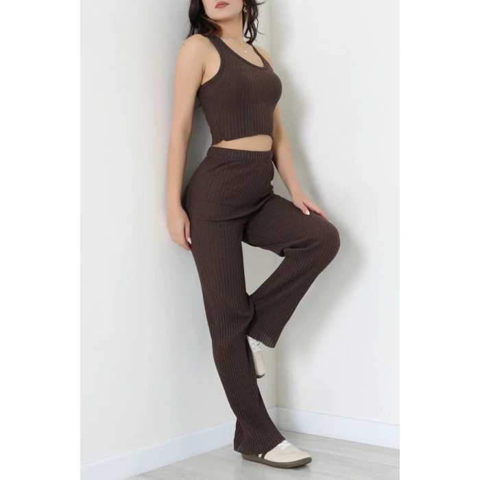 Crop Pantolon İkili Kaşkorse Takım Kahve - 71040.1748.