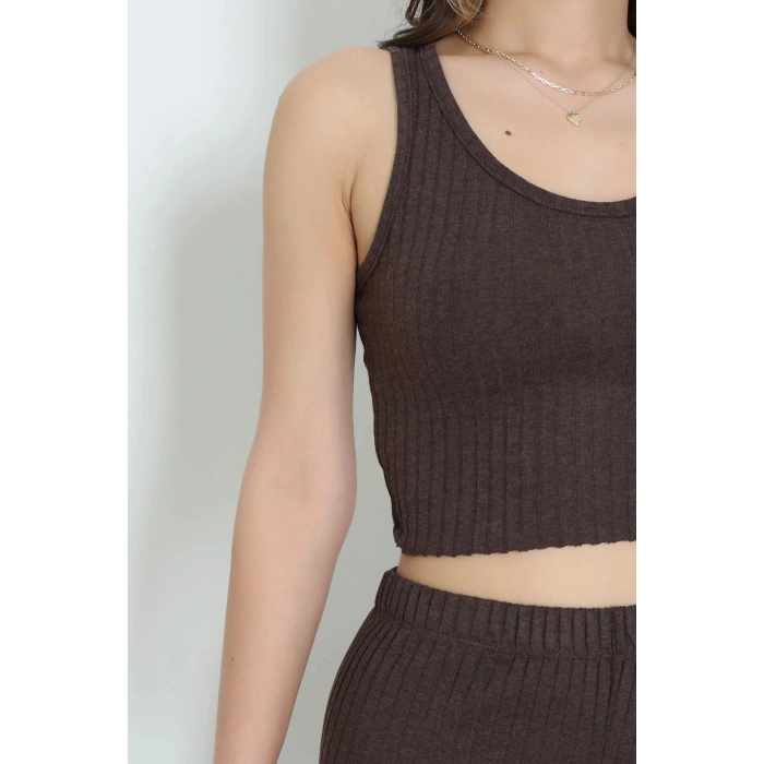 Crop Pantolon İkili Kaşkorse Takım Kahve - 71040.1748.