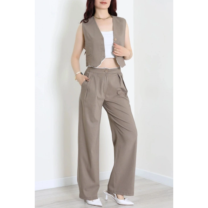 Crop Yelek Pantolon Takım Haki - 7565.1437.