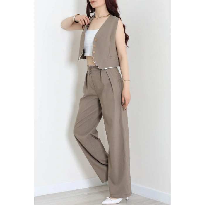 Crop Yelek Pantolon Takım Haki - 7565.1437.