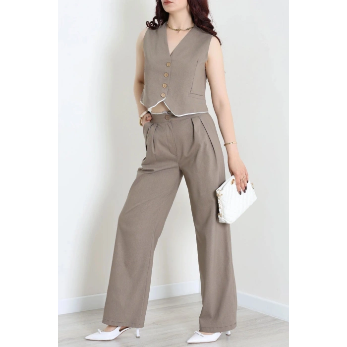 Crop Yelek Pantolon Takım Haki - 7565.1437.