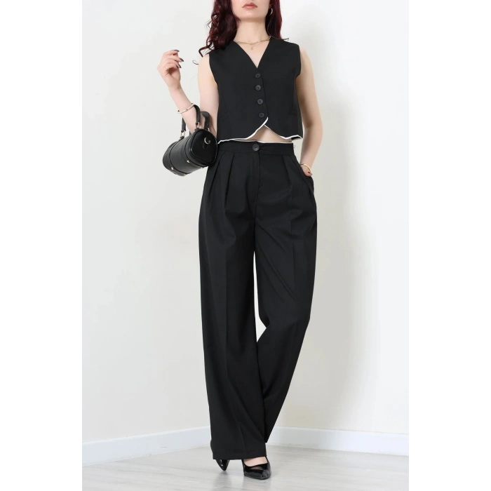 Crop Yelek Pantolon Takım Siyah - 7565.1437.