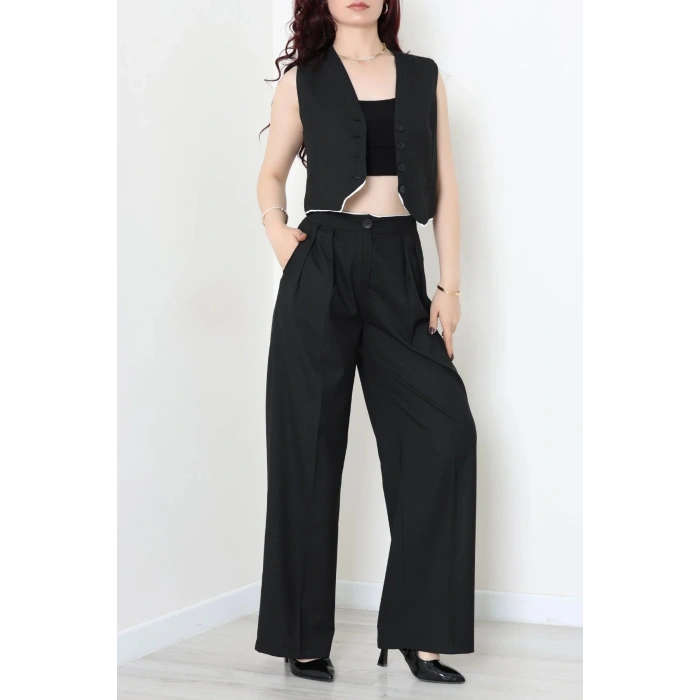 Crop Yelek Pantolon Takım Siyah - 7565.1437.