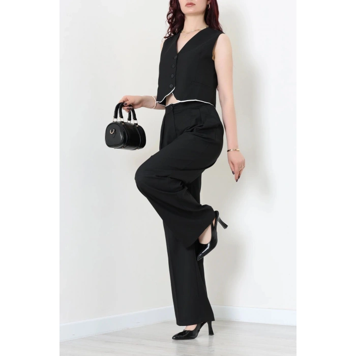 Crop Yelek Pantolon Takım Siyah - 7565.1437.