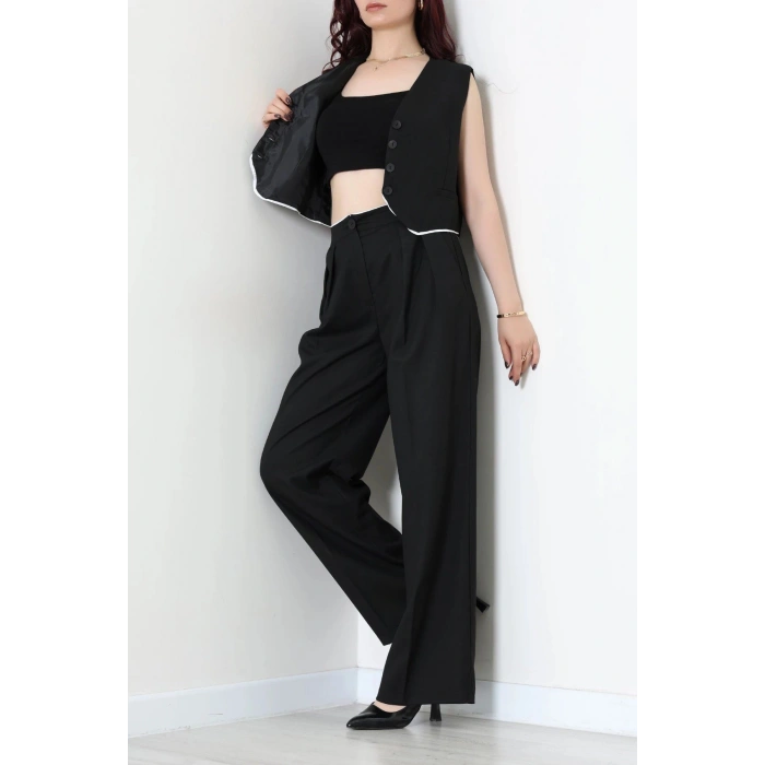 Crop Yelek Pantolon Takım Siyah - 7565.1437.