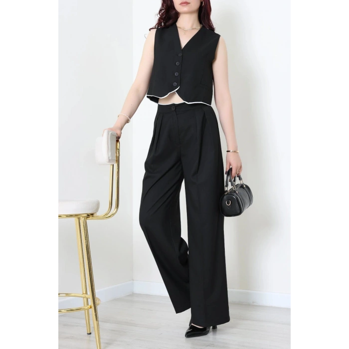 Crop Yelek Pantolon Takım Siyah - 7565.1437.