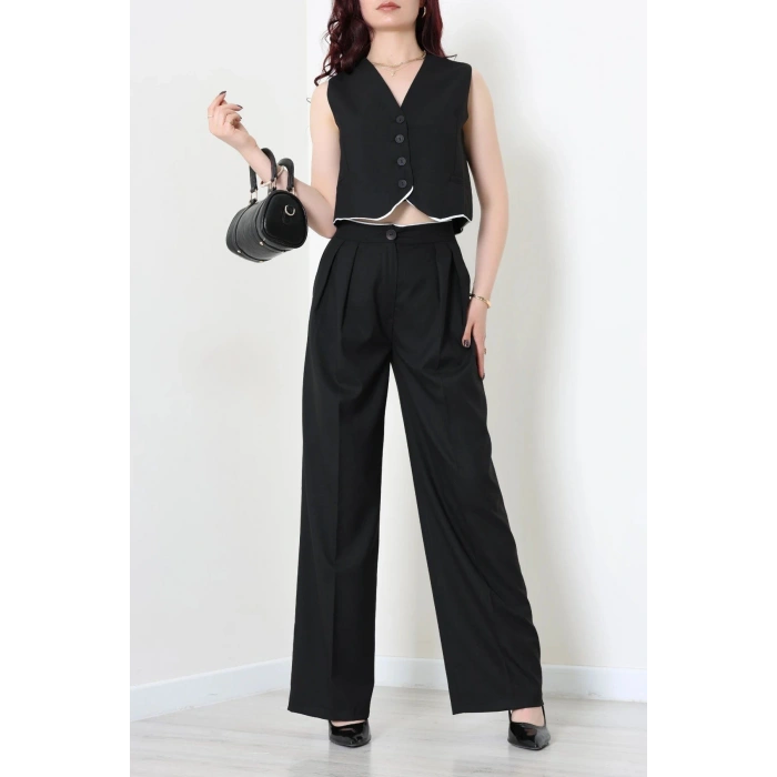 Crop Yelek Pantolon Takım Siyah - 7565.1437.