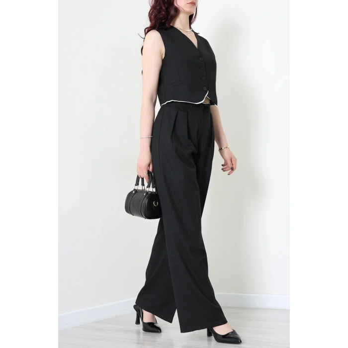 Crop Yelek Pantolon Takım Siyah - 7565.1437.