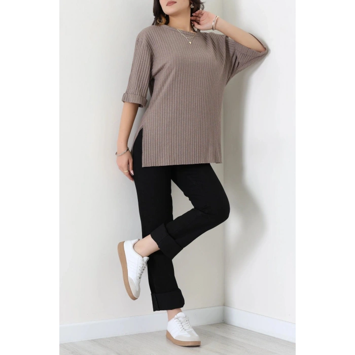 Dabıl Kol Yırtmaçlı Kaşkorse Bluz Açıkkahve - 71056.1748.