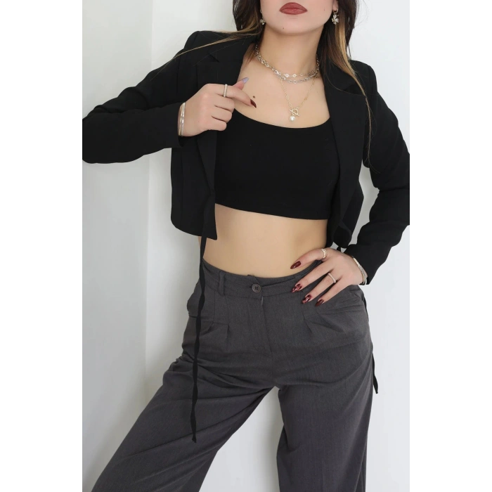 Dabıl Kumaş Astarlı Blazer Ceket Siyah - 2138.1991.