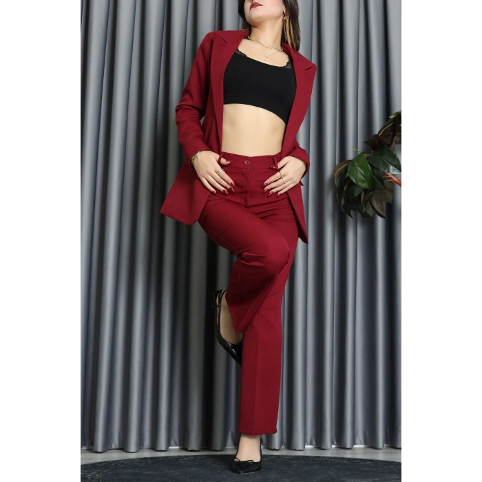 Dabıl Kumaş Astarlı İkili Blazer Takım Bordo - 55041.1397.