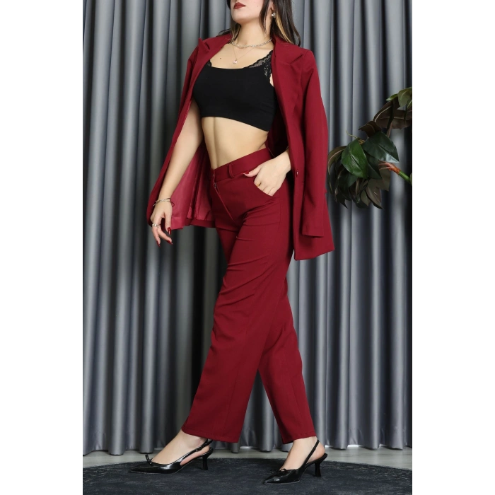 Dabıl Kumaş Astarlı İkili Blazer Takım Bordo - 55041.1397.