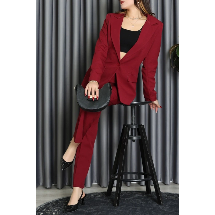 Dabıl Kumaş Astarlı İkili Blazer Takım Bordo - 55041.1397.