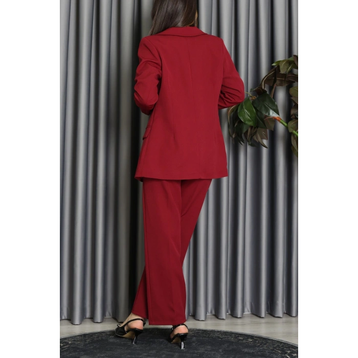 Dabıl Kumaş Astarlı İkili Blazer Takım Bordo - 55041.1397.