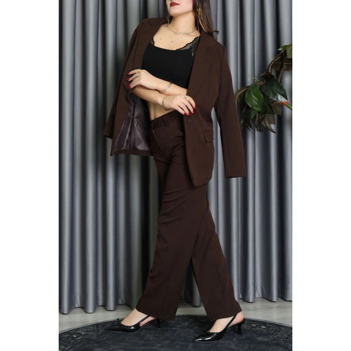 Dabıl Kumaş Astarlı İkili Blazer Takım Kahve - 55041.1397.