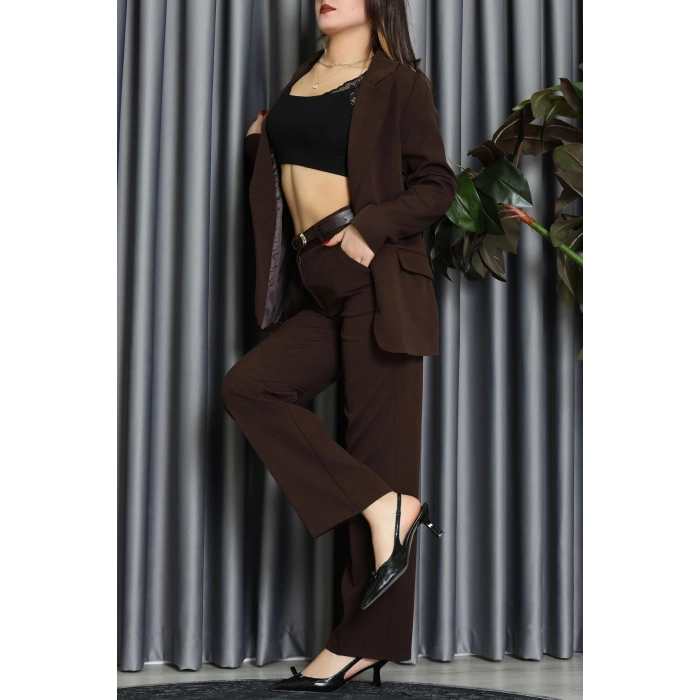Dabıl Kumaş Astarlı İkili Blazer Takım Kahve - 55041.1397.