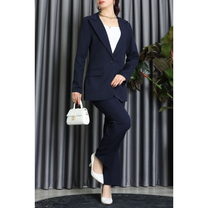 Dabıl Kumaş Astarlı İkili Blazer Takım Lacivert - 55041.1397.