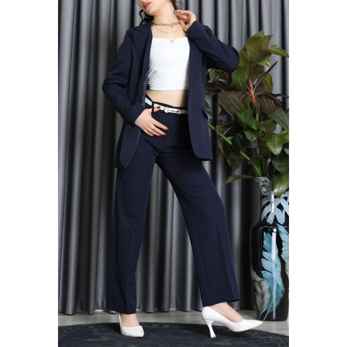 Dabıl Kumaş Astarlı İkili Blazer Takım Lacivert - 55041.1397.