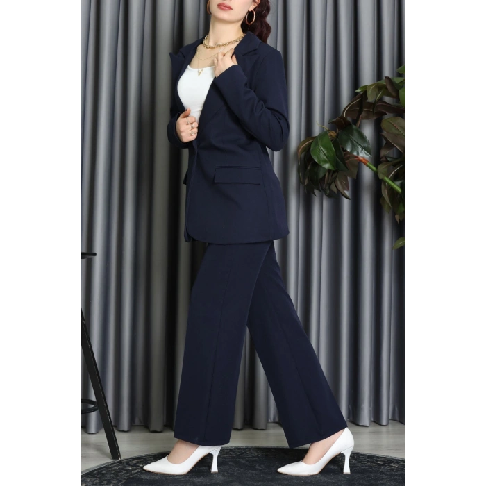 Dabıl Kumaş Astarlı İkili Blazer Takım Lacivert - 55041.1397.